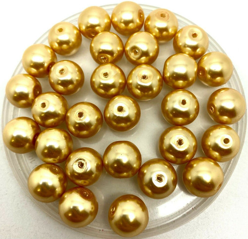 Pale Gold 12mm Glass Pearls