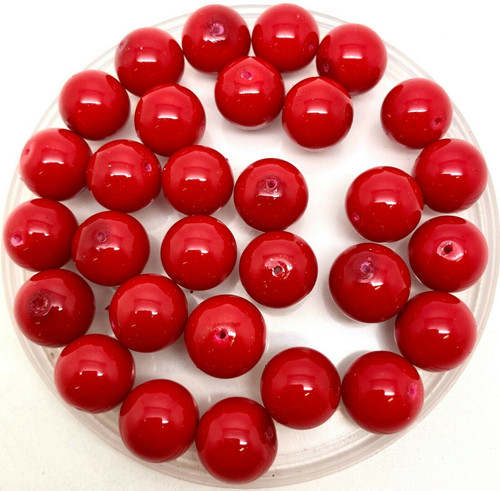 Red Opaque 12mm Glass Pearls