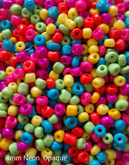 50g glass seed beads - Neon Bright Opaque Mix - approx 4mm (size 6/0)