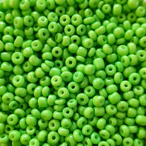 50g glass seed beads - Bright Green Opaque - approx 4mm (size 6/0)