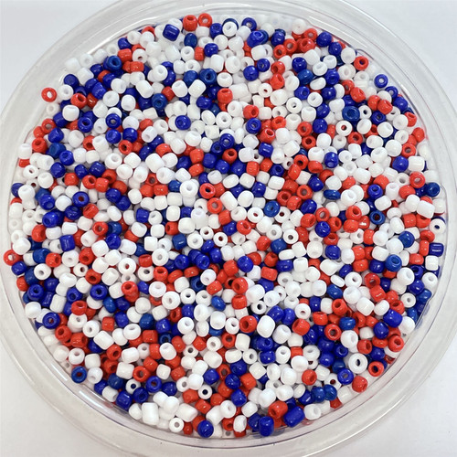 Red White and Blue Jubilee Mix Opaque 11/0 seed beads