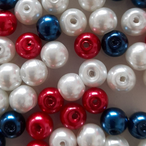 Union Jack Mix 6mm Glass Pearls