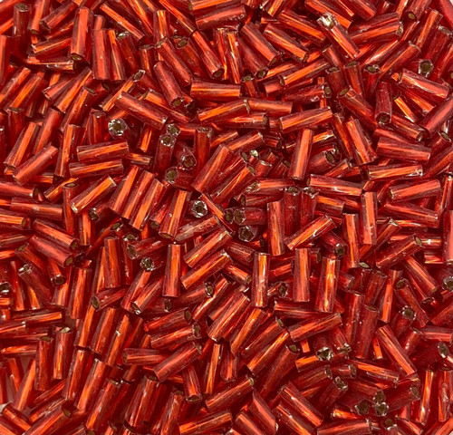 50g glass Twisted bugle beads - Red Silver-Lined - approx 6mm