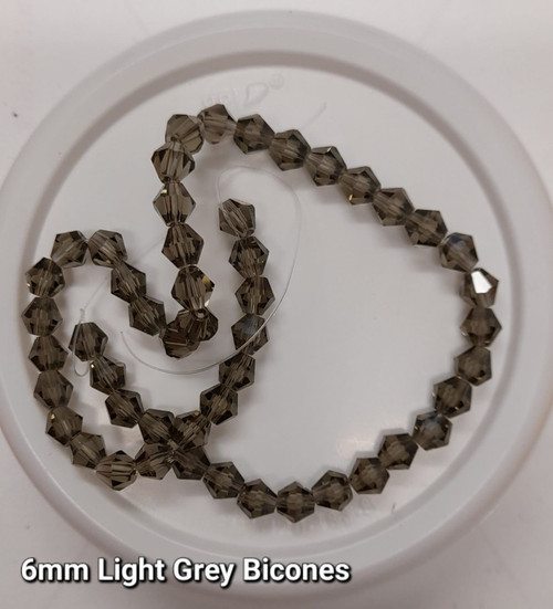 Strand of glass bicone beads - approx 6mm, Light Grey, approx 52 beads