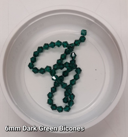 Strand of glass bicone beads - approx 6mm,  Green, approx 52 beads