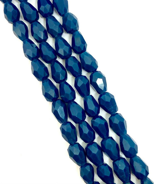Strand of faceted drop glass beads (briolettes) - approx 6x4mm, Midnight Blue Opaque, approx 72 beads