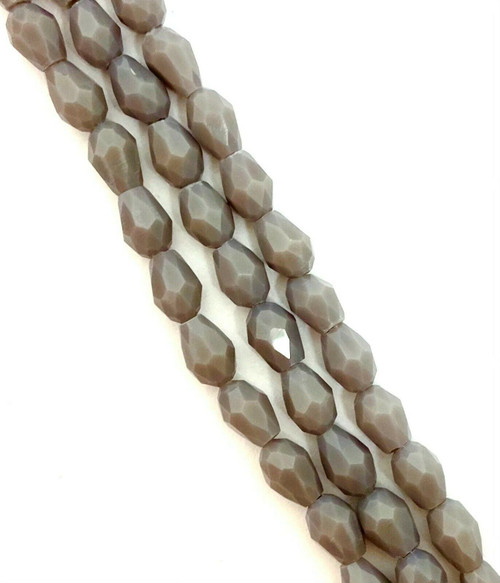 Strand of faceted drop glass beads (briolettes) - approx 6x4mm, Lilac-Grey Opaque, approx 72 beads