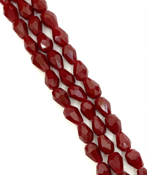 Strand of faceted drop glass beads (briolettes) - approx 6x4mm, Oxblood Opaque, approx 72 beads