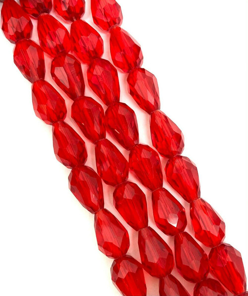 Strand of faceted drop glass beads (briolettes) - approx 6x4mm, Red, approx 72 beads
