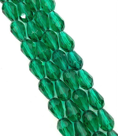 Strand of faceted drop glass beads (briolettes) - approx 6x4mm, Teal, approx 72 beads