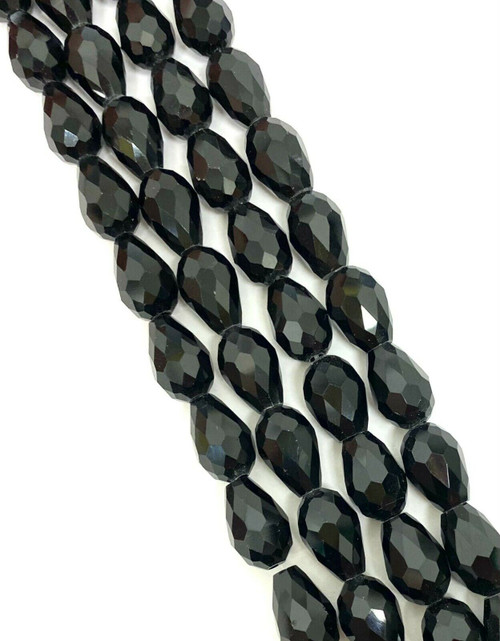 Strand of faceted drop glass beads (briolettes) - approx 6x4mm, Black , approx 72 beads
