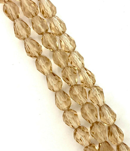 Strand of faceted drop glass beads (briolettes) - approx 7x5mm, Coppery-Brown, approx 70 beads
