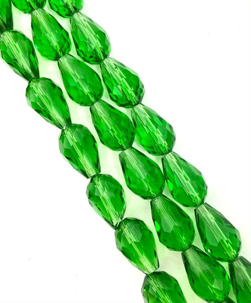 15mm x 10mm glass faceted tear drop beads (briolettes) pack of 24 beads - EMERALD GREEN