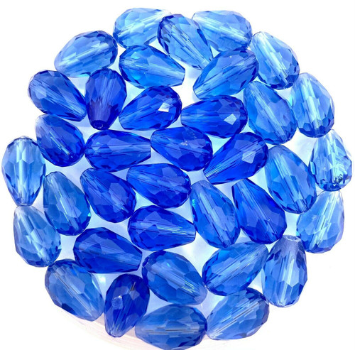 15mm x 10mm glass faceted tear drop beads (briolettes) pack of 24 beads - TANZANITE (light blue)