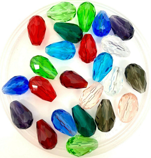 15mm x 10mm glass faceted tear drop beads (briolettes) pack of 24 beads - MIXED selection
