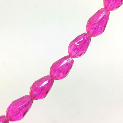 Strand of faceted glass drop beads (briolettes) - approx 11x8mm, Hot Pink, approx 60 beads