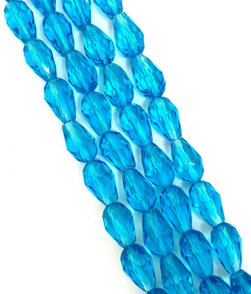 Strand of faceted glass drop beads (briolettes) - approx 11x8mm, Turquoise, approx 60 beads