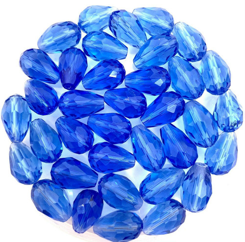 Strand of faceted glass drop beads (briolettes) - approx 11x8mm, Light Blue (Tanzanite), approx 60 beads