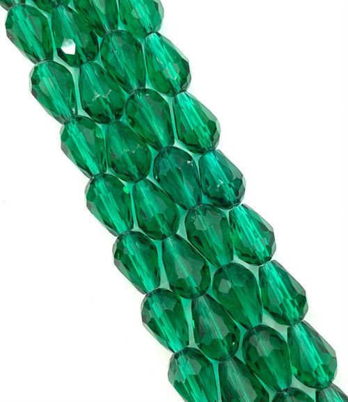 Strand of faceted glass drop beads (briolettes) - approx 11x8mm, Teal, approx 60 beads