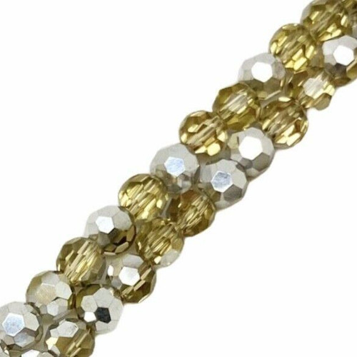 Strand of faceted round glass beads - approx 4mm, Pale Yellow Half-Plated Silver, approx 100 beads, 14-16in