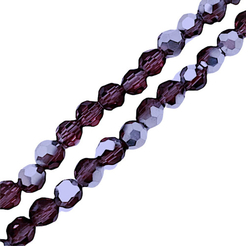 Strand of faceted round glass beads - approx 4mm, Purple Half-Plated Silver, approx 100 beads, 14-16in