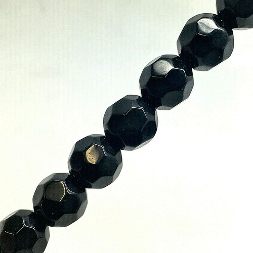 Strand of faceted round glass beads - approx 4mm, Black, approx 100 beads, 14-16in