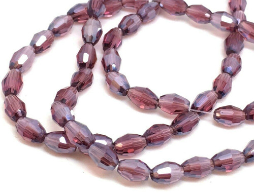 Strand of faceted rice glass beads - approx 6x4mm, Dark Red Lustered , approx 72 beads