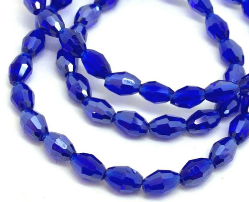 Strand of faceted rice glass beads - approx 6x4mm, Deep Blue Lustered , approx 72 beads