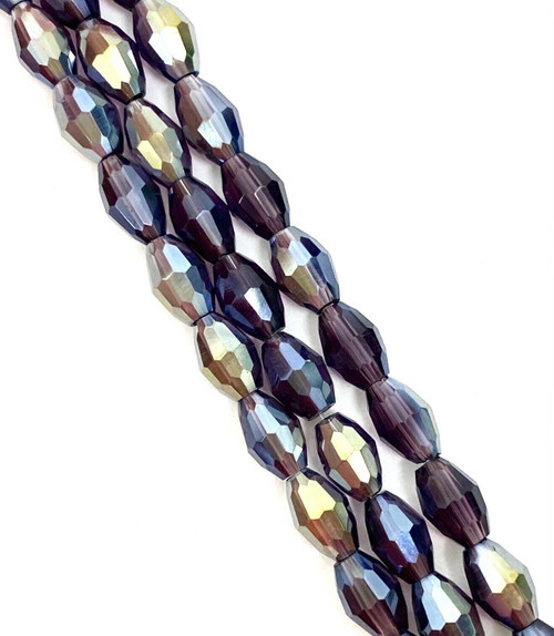 Strand of faceted rice glass beads - approx 6x4mm, Violet Lustered , approx 72 beads