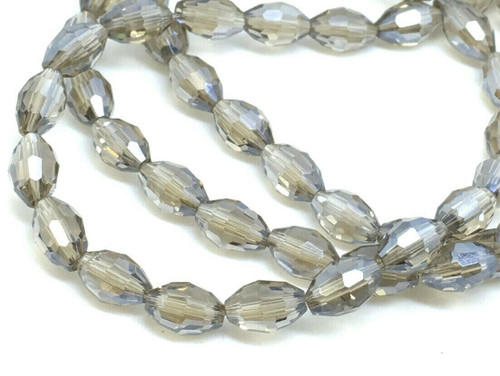 Strand of faceted rice glass beads - approx 6x4mm, Grey Lustered , approx 72 beads