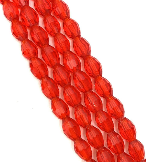 Strand of faceted rice glass beads - approx 6x4mm, RED, approx 72 beads