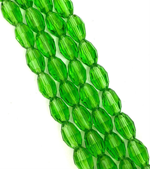 Strand of faceted rice glass beads - approx 6x4mm, Grass Green, approx 72 beads