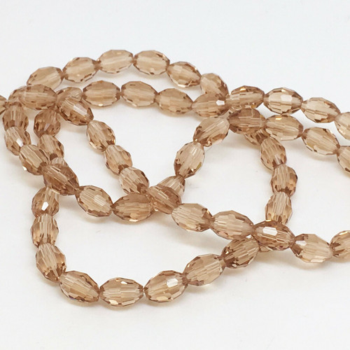 Strand of faceted rice glass beads - approx 6x4mm, COPPER-BROWN, approx 72 beads