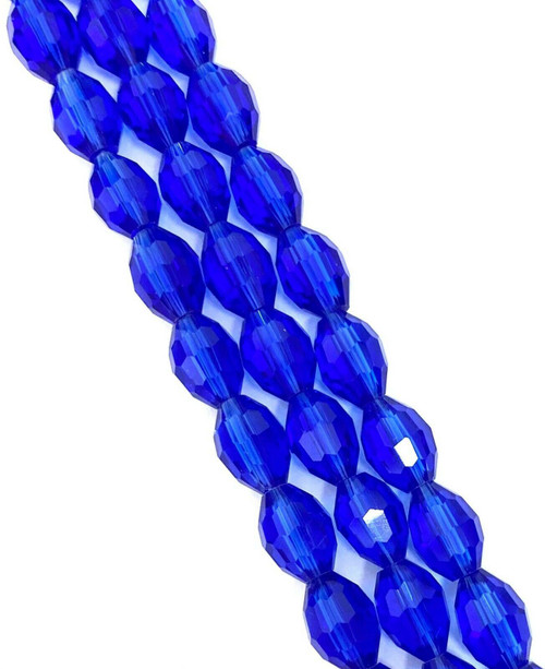 Strand of faceted rice glass beads - approx 8x6mm, DEEP BLUE, approx 72 beads