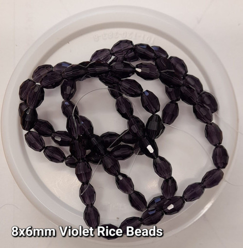 Strand of faceted rice glass beads - approx 8x6mm, VIOLET, approx 72 beads