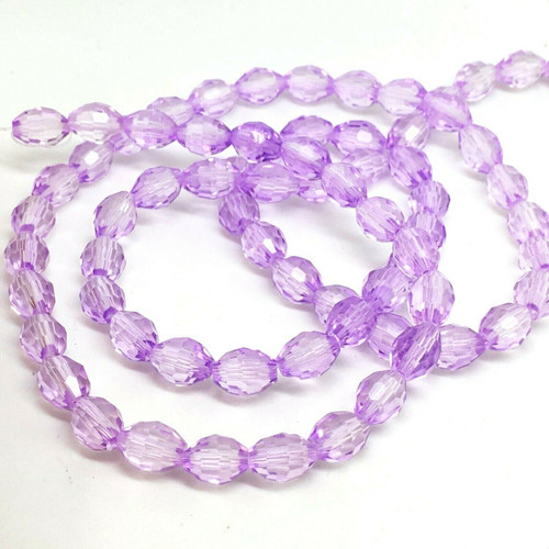 Strand of faceted rice glass beads - approx 8x6mm, Mauve, approx 72 beads