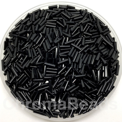 50g glass bugle beads - Black Opaque - approx 6mm tubes, jewellery making