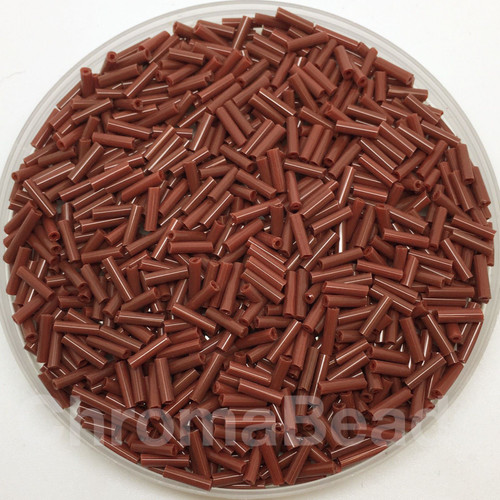 50g glass bugle beads - Brown Opaque - approx 6mm tubes, jewellery making, craft