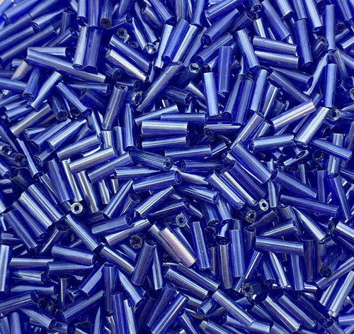 50g glass bugle beads - Deep Blue Transparent Lustred- approx 6mm tubes, craft