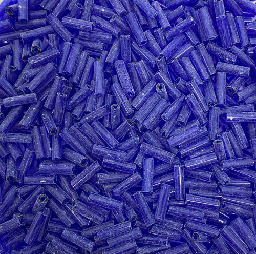 50g glass bugle beads - Deep Blue Transparent - approx 6mm tubes, craft