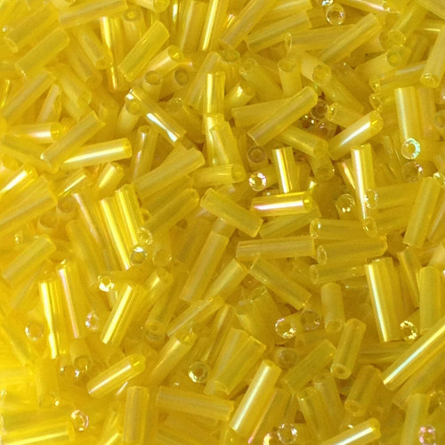 50g glass bugle beads - Yellow Rainbow - approx 6mm tubes, jewellery making