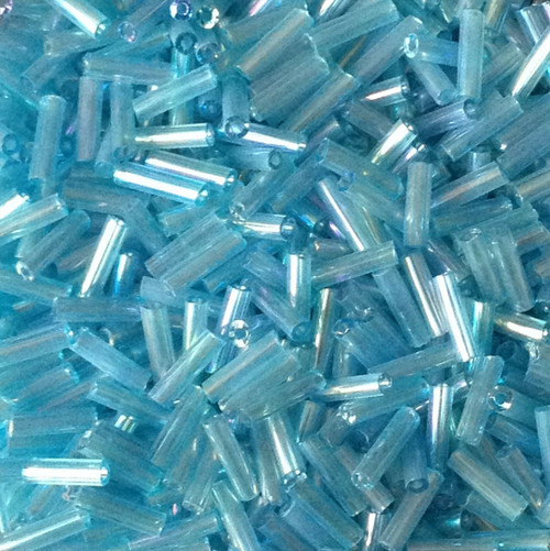 50g glass bugle beads - Turquoise Rainbow - approx 6mm