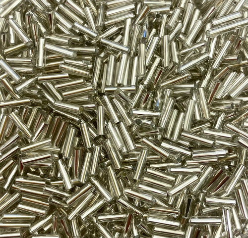 50g glass bugle beads - Silver Silver-Lined - approx 6mm (aka clear S/L)