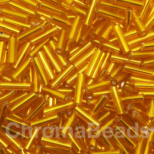 50g glass bugle beads - Light Orange Silver-Lined - approx 6mm