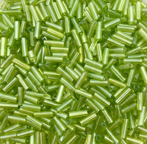 50g glass bugle beads - Lime Green Transparent Lustred - approx 6mm tubes,craft