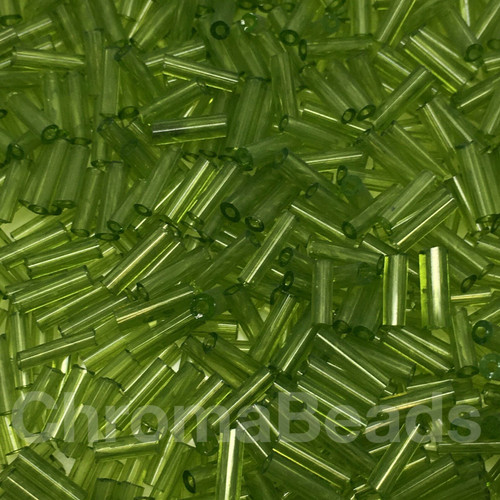 50g glass bugle beads - Olive Green Transparent - approx 6mm tubes, craft