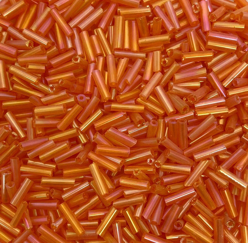 50g glass bugle beads - Orange Rainbow - approx 6mm tubes, craft
