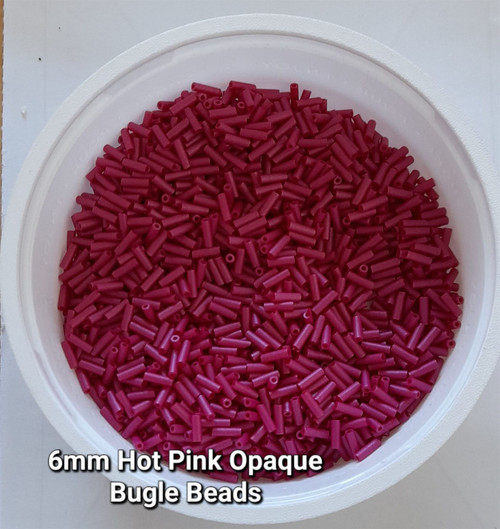 50g glass bugle beads - Hot Pink Opaque - approx 6mm tubes, jewellery making, craft