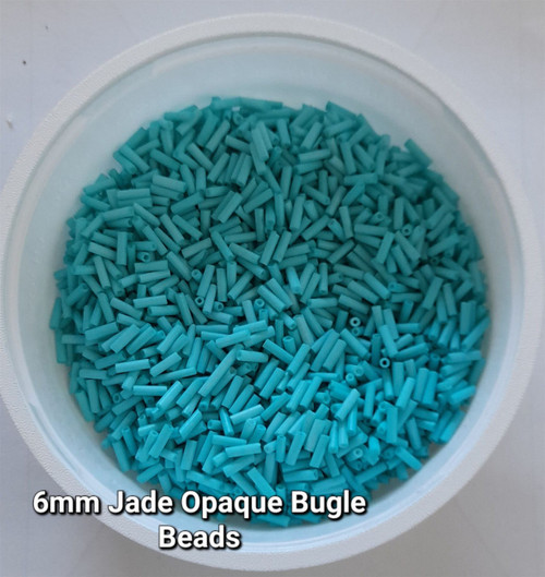 50g glass bugle beads - Jade Opaque - approx 6mm