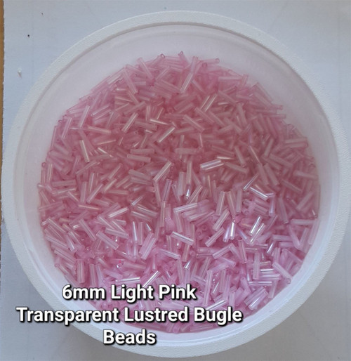 50g glass bugle beads - Light Pink Transparent Lustred- approx 6mm tubes